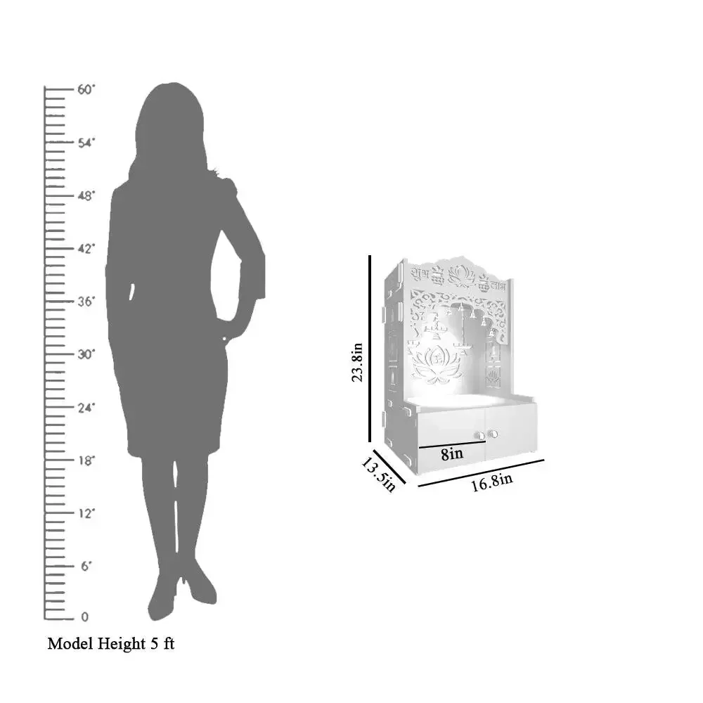 Lotus White Finish Wooden Wall Temple for Home With Inbuilt focus Lights & Spacious Shelf - Image 4