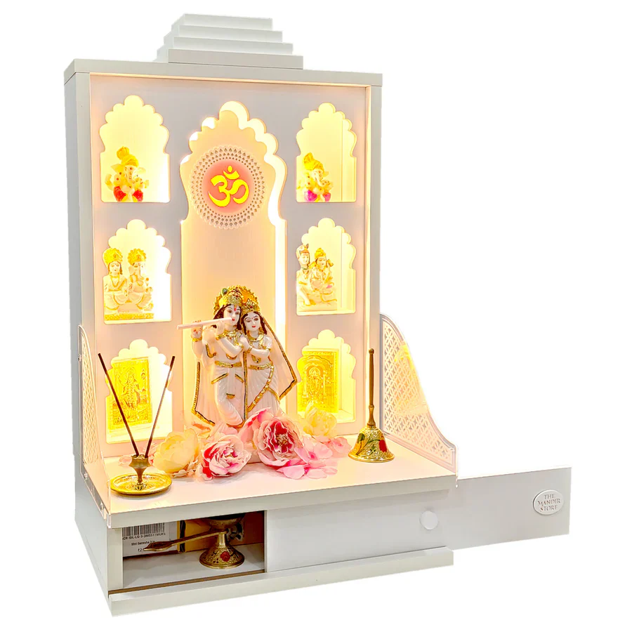 Rudracharms Wooden Wall Hanging Home Temple | Mandir for Home | Pooja Mandir | 6 Shelves, Drawer, Strip Lights - Image 6