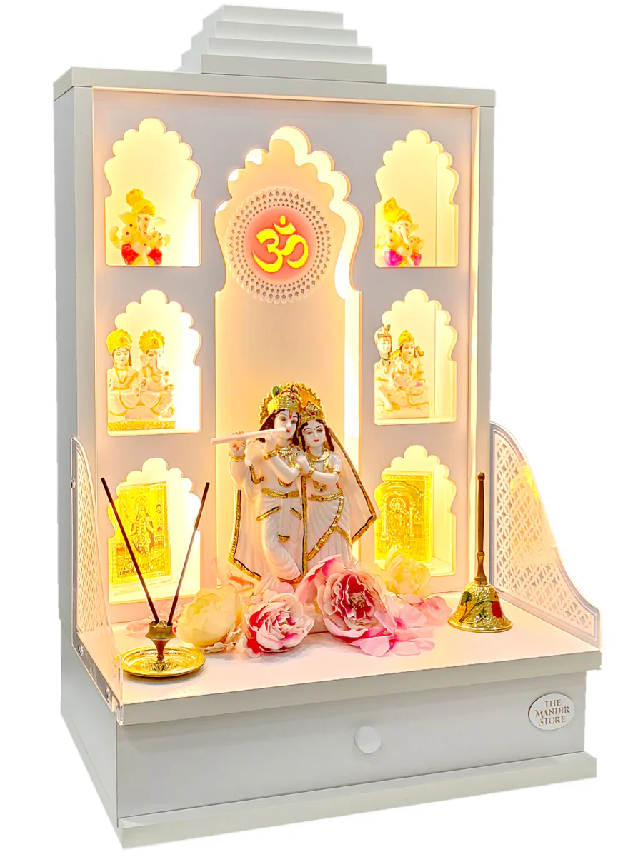 Rudracharms Wooden Wall Hanging Home Temple | Mandir for Home | Pooja Mandir | 6 Shelves, Drawer, Strip Lights - Image 7